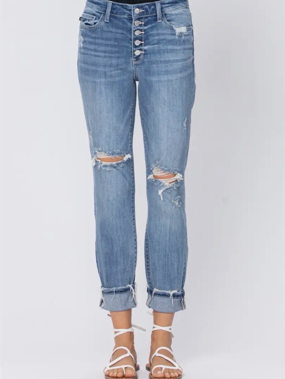 Judy Blue PLUS SIZE High Waist Distressed Boyfriend Jeans Button Fly Jeans